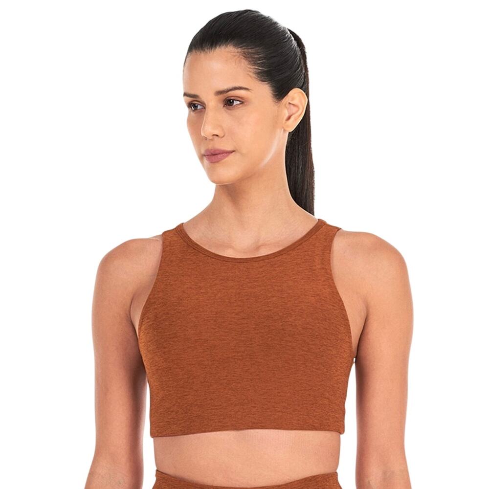 Beyond Yoga Womens Sport Bra High Neck Racerback Open Back Rust Orange Size S